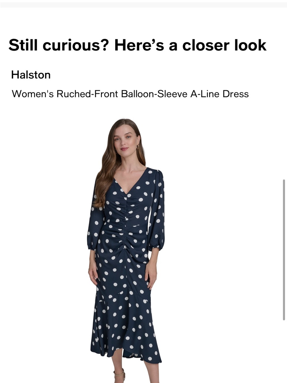 Halston Heritage Navy and White Polka Dot Ruched-Front Balloon-Sleeve Midi Dress